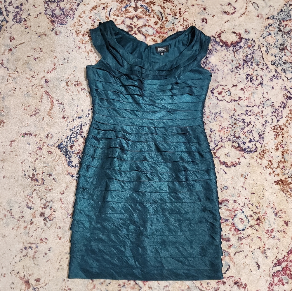 Adrianna Papell Layered Cocktail Dress Dark Green Size 14 Petite